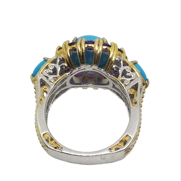 MICHAEL VALITUTTI GEMS EN VOGUE STERLING SILVER, TURQUOISE & AMETHYST RING - Picture 5 of 6